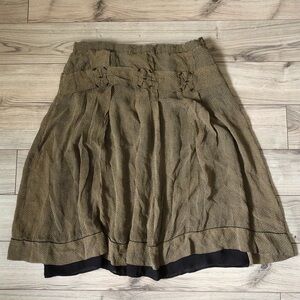 Women’s Vintage Studio M Petite Brown Yellow Pleated Pattern Silk Skirt size 4P